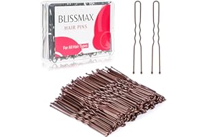 BLISSMAX 100 Pcs U-Shaped Brown Hair Bun Pins, 6cm/2.4in Long U-Pins for Updos, Strong Hold French Bun Clips with Storage Box - Hairdressing Salon Hair Styling Accessories