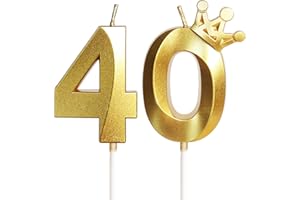 Yiran Candelina Compleanno Numero 40 per Torta di Compleanno, Candela Celeste con Corona Oro per Bambino, Bambina, Festa Compleanno Ragazza Donna Ragazzo Uomini, Party di Anniversario