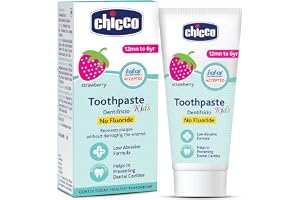 Chicco Toothpaste for Kids Best for Baby (1y-6y), Strawberry Flavour, 50g | Fluoride-Free & Low Abrasive | Removes Plaque, Helps Prevent Cavities | IDA Accepted