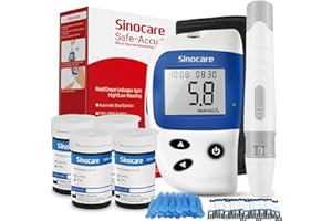 Blood Sugar Monitor, Sinocare Safe Accu2 Blood Sugar Test Kit with 100 Test Strips, 100 Lans, Light Indicator, No Coding, Easy to Use, Diabetes Testing Kit Home Use UK, mmol/L