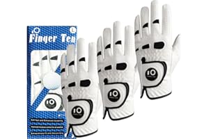 FINGER TEN Gants De Golf Homme Main Droite Gauche Cuir avec Marqueur de Balle Mode Lot de 3, Gant De Golf Hommes Blanc Sports Respirants Cadeaux Golf