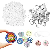 100 Sets Pin Back Button Parts, Round Badge Button Parts, Metal Button Pin Badge Kit for Button Making Machine, Includes Cove