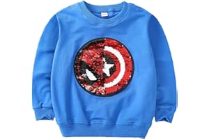 I PASS Niños Niñas Niños Superhero Flip Lentejuelas Color Moda Sudadera de Manga Larga Algodón (3-8 años)