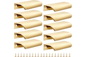 Malimali 10 Pack Gold Kitchen Cupboard Handles - 80mm Finger Edge Pulls for Cabinets and Drawers, Modern Aluminum Bathroom Cabinet Handles, Brushed Brass