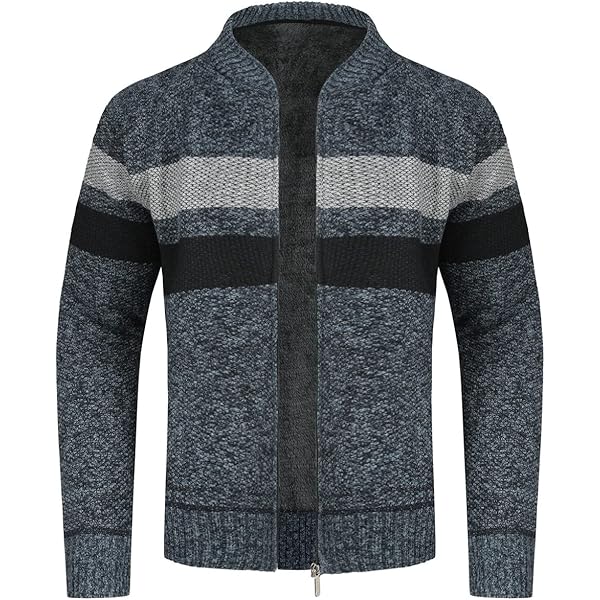 OlyljpinZ Gebreid vest met ritssluiting voor heren, casual opstaande kraag, pullover met fleece gevoerd, winter, gebreide jas met zakken, dik warm, comfortabel vest, klassieke lange mouwen, gebreide