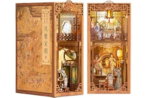 Cutefun Book Nook Kit de Rincón de Libros de Bricolaje Miniatura Kit Sujetalibros de Madera para Bricolaje para Casa de Estantería Decoración(SZ01)