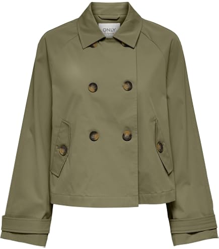 Trench-Coat Court Femme Kaki Tendance - Veste Légère Manches Longues, Style Décontracté Printemps, Coupe Ample Et Élégante (XS Kaki)