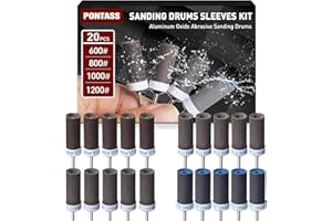 PONTASS Set di 20 Manicotti Abrasivi per Utensili Rotatori Dremel, Maniche da Levigatura Cilindri Abrasiv con Albero da 3 Mm, Inclusi 600/800/1000/1200 Grana Rullo Abrasivo Per lucidatura e levigatura