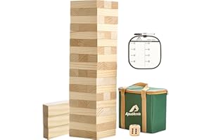 ApudArmis 54 PCS Tumble Timber Set, Pinewood Tumble Tower Game with Dice and Scoreboard - Classic Stacking Board Game for Adults Teenagers (1.5Ft to Over 3.2Ft)