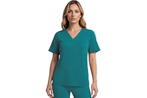 ANWRTUK Scrubs Top for Women, V-Neck Women's Care Tunic, Short Sleeve Work Clothing for Nurses, Dentists, Doctors, Veterinarians, Students