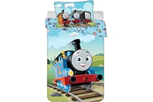 AC-DÉCO Jerry Fabrics Pościel dziecięca, dwustronny motyw Thomas and Friends, lokomotywy, Crew Nia Thomas Diesel, poszewka na kołdrę 100 x 135 + poszewka na poduszkę 40 x 60 cm, 100% bawełna
