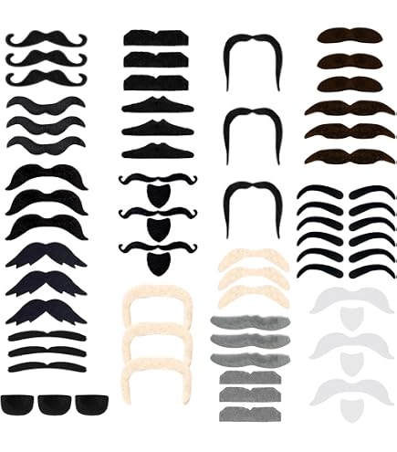 66 Fausses Moustaches Autocollantes - 33 Styles - Déguisement Fête, Halloween, Photo Booth - Adhésif Doux