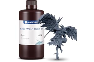 ANYCUBIC Résine Lavable à l'Eau 2.0 pour Imprimante 3D LCD Résine Photopolymère pour des Modèles d'Impression 3D Gris, 1000g