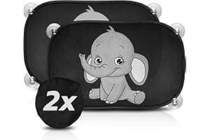 SMARTCAR ADDS Pare-Soleil Voiture bébé - Pare Soleil Enfant, 2 pc., 48x 30cm, Protection UV/Chaleur, Nouvelles Ventouses, Accessoire Voiture Interieur, Éléphant