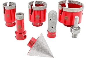 FOCSTOL Diamond Drill Bit Set - Tile Hole Cutter Set 7pcs (20/35/50/68mm+50mm Beveling Chamfer Bit+20mm Finger Milling Bit+Hex), Diamond Hole Saw Set for Porcelain Ceramic Tile Marble Granite