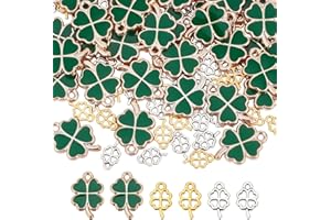 PH PandaHall 90pcs 3 stili ciondolo a quattro foglie, ciondolo in smalto verde e fascini ciondolo quadrifoglio in lega argento/dorato per Matrimoni Bomboniere Battesimo Confetti creazione gioielli