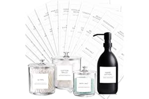 V2CROFT 174 Minimalist Bathroom Labels Set for Organizing, Preprinted Black Print on White Matte Backing, Waterproof Beauty & Makeup Stickers for Bathroom Glass & Plastic Bottles, Metal lip Containers Storage