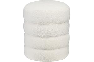 ‎HOMCOM HOMCOM Sitzhocker Hocker rund mit Teddysamt- Optik Fußhocker Ottoman für Schlafzimmer, Wohnzimmer, Cremeweiß, Ø40 x 45 cm