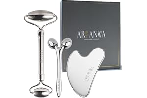 ARI ANWA SKINCARE 🆄🅽🆂🅴🆁 𝗧𝗜𝗣𝗣: Premium Edelstahl Gua Sha und Edelstahl Gesichtsroller Set + 3D-Massager für straffe Haut und definierte Konturen Stainless Steel Gua Sha Set