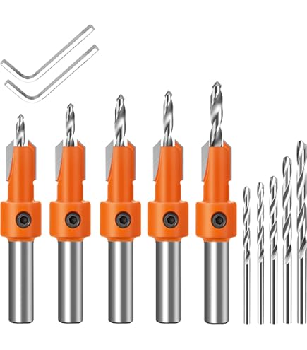EZARC Set boorbits voor verzinken, 24 stuks taps toelopende boren, verzinkboor met 6 stuks houten stokjes, 1/4 inch zeskantschacht, snelwisselsysteem voor houtbewerking, met opbergdoos
