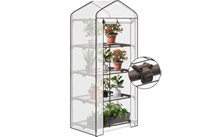 Sekey Mini Tomatengewächshaus mit 4 Regalböden, Folie Gewächshaus Klein Tomatenhaus Balkon Garten, Kleines Foliengewächshaus Stabil 160*70*50 cm, Weiß