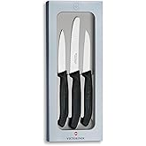 Victorinox Swiss Classic, Set of Paring Knives, Set of 3, Straight Edge, Robust Plastic Handle, Black