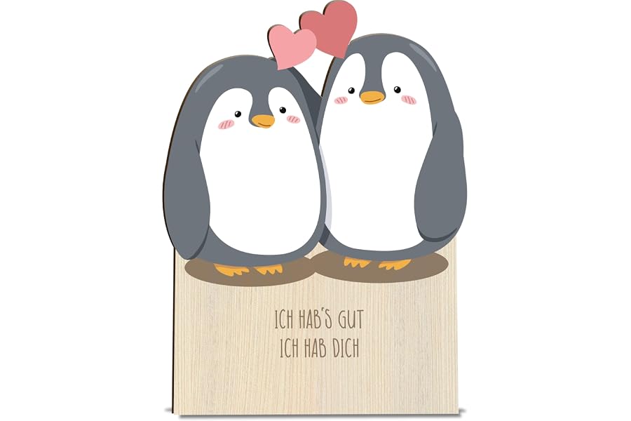 Produktabbildung zu Liebeskarte Holzkarte - Liebe und Freundschaft Geburtstagskarte mit Umschlag | Liebevolle Pinguin Paar, I love you, Ich Liebe dich, Freudschafts Karte, Pinguinkarte, romantische Karte, Jahrestag Karte