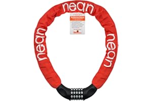 Nean Lucchetto con combinazione, con catena in maglie in acciaio, per bicicletta e moto 6 x 900 mm, nero (rosso)