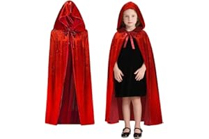 Winwild Roter Umhang mit Kapuze Kinder 120CM Samt Cape Vampir Kostüm Halloween Umhang Kinder Kostüm Mädchen Junge für KarnevalCosplay(S,Rot)