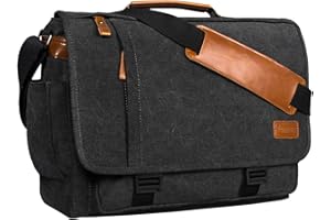 Estarer Laptop Messenger Bag 15.6 Inch Laptop Bag for Men Canvas Satchel Briefcase Shoulder Bag for Work Office