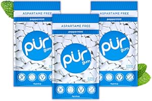 PUR Gum | Chewing-Gum Sans Sucre | Au Xylitol | Végétalien, Sans Aspartame et Sans Gluten | Gum Naturel Au Goût De Peppermint, 55 Pièces (Lot De 3)