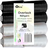 Yline Set of 8 Bobbins Overlock Sewing Thread Black and White 9000 Yards NE 40/2 100% Polyester Sewing Machine Thread 3065