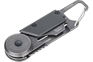 TROIKA Mini narzędzie z 5 funkcjami – EGON – nóż do paczek – karabińczyk – małe ostrze piły – stal nierdzewna 420 – aluminium – czarny, stonewash Original