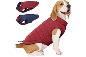 Lelepet Reversible Dog Winter Coat, Warm Waterproof Jacket for Medium Large dogs, Puppy Winter Puffer Jacket, Windproof Dog Vest, Easy on/Off, Wine Red L