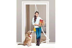 Fageny Magnetic Door Screen, Heavy Duty Fly Door Screen Mesh Curtain with Powerful Magnets, No Drilling Magnetic Curtain with Magic Tape - Keeps Bugs Out, Pet and Kid Friendly, 80 x 200 cm,White