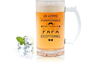 Funnli Idee Cadeau Fete des Peres Cadeau Anniversaire pour Papa, Papa Verre à Bière Cadeau Homme, Chopes à Bière 474 ML, Un Homme Formidable Donne Toujours Un Papa Exceptionneil