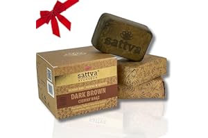 ‎SATTVA AYURVEDA Sattva Ayurveda - Naturhaarfarbe in Henna-Block Dunkelbraun - Revolutionäre Formel mit Ölen, Bio Haarfarbe Braun ECOCERT - Regenerierende Pflanzenhaarfarbe Braun - 3 Blöcke à 80g