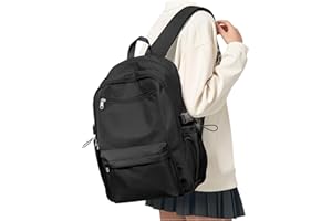 BOXSAM Schulrucksack Damen Leichter Rucksack Schule Schwarz 14 Zoll Laptop Reiserucksack, Travel Backpack Schultaschen für Mädchen Jungen Teenager, School bag College Bookbag Boys Men Causal Work Daypack