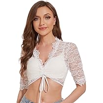 SHINEHUA Dirndl Bluse Damen Weiß - Trachtenbluse Mit Spitze