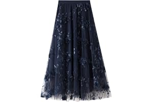 YILEEGOO Women's Tulle Skirt High Waist Tiered Layered Mesh Ballet Prom Party Tulle Tutu A-line Midi Skirt