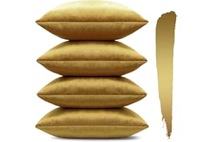 Sungeek Set of 4 Decorative Cushion Covers Solid Soft Velvet Pillow Covers with Invisible Zipper Square Throw Pillow Cases for Sofa Car Patio Bedroom Living Room 45x45cm Gold