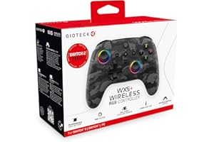 Gioteck WX5+ Dark Camo - Wireless Controller for Nintendo Switch 2 - Chat Menu Button - Hall Effect Thumbs and Triggers - Customisable RGB - Programmable Back Buttons