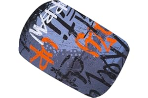 ‎WOLLHUHN Wollhuhn ÖKO Jungen/Mädchen Cooles Elastisches Stirnband/Haarband Bequem Jersey Baumwolle Viele Motive Kinder (Skater Grau/Orange)
