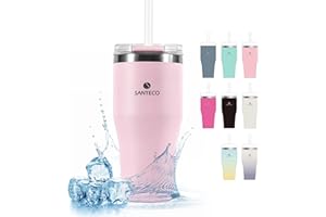 SANTECO Tazza Termica per Caffè, Bicchiere da Viaggio con Cannuccia, Tazza da Viaggio 590ml Senza BPA, In acciaio inox per Caffè e Tè