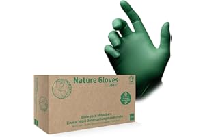 AMPRI Biologisch abbaubare Nitrilhandschuhe, grün, 100 Stück/Box, Größe M, puderfrei, Nature Gloves by Med-Comfort: Nitril Einmalhandschuhe, Einweghandschuhe in den Größen XS, S, M, L, XL