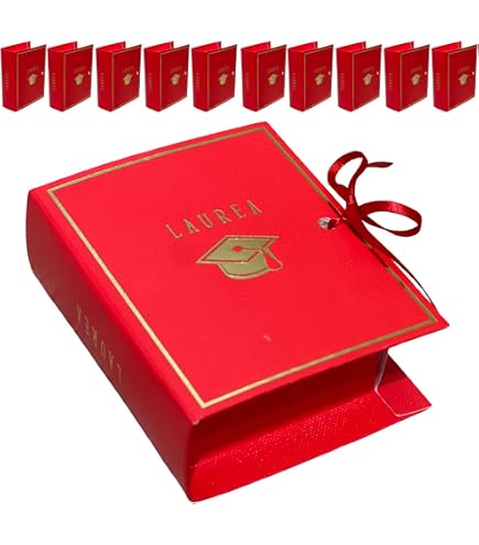 12 Cajas Bombonera Libro Rojo 5x8 Cm - Portaconfetti Para Graduación | Recuerdo Original Para Invitados | Marca Le Stelle