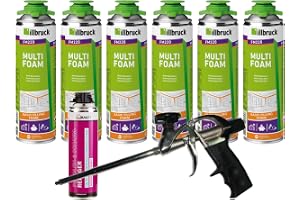 FM220 monteringsskum, pistolskum, multiskum, fönsterskum, hög ljudisolering, värmeisolering, 500 ml kombinationsset (med rengöringsmedel AA290 + skumpistol professionell teflon, 6 x 500 ml)
