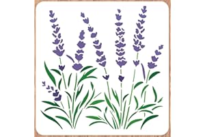 ‎INFUNLY INFUNLY Lavendel-Wandschablonen zum Malen, 30x30 cm, Fliesenschablonen-Set, wiederverwendbare Kunststoff-Wandschablonen, Vorlage zum Malen auf Holz, Wand, Möbel, Stoff, DIY Heimdekoration
