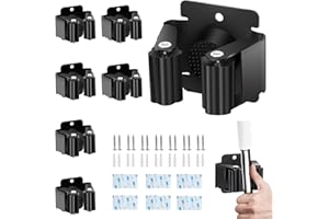 FISH DRAGATE 6 pcs accroche balai mural inoxydable,porte balais mural,support outils mural,porte-outils avec accessoires de montage,pour nettoyage du linge de salle de bain, cuisine, garage (noir)