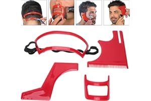 PONGNAS 4-teiliges Bartform Werkzeug Schablonen Set, Rotes Kunststoff Bart Schneidschablonen Set Beinhaltet 1 X Bart Schablone, 1 X Haaransatz Schablone, 1 X Spitzbart Schablone und 1 X Ausschnitt Schablone